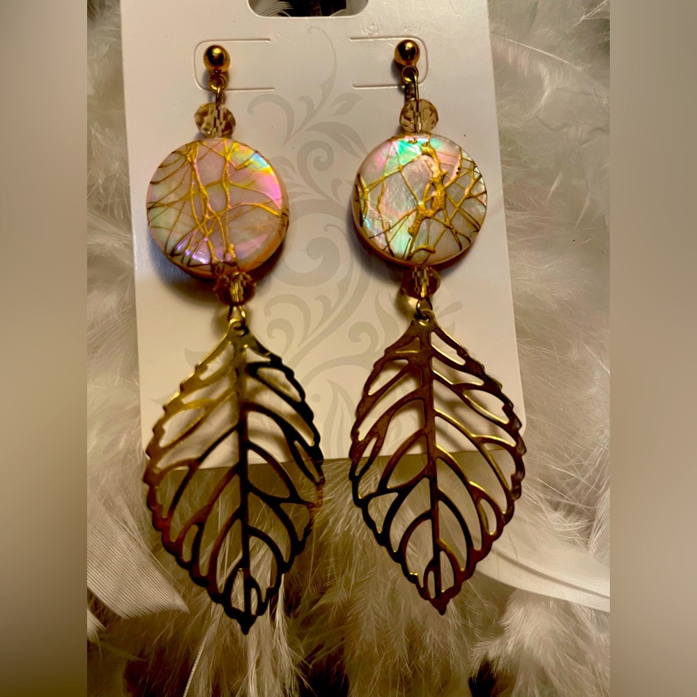Iridescent Dangle Leaf Earrings